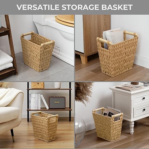 GRANNY SAYS Bathroom Wastebasket, Wicker Trash Can with Handles, Waterproof Bathroom Trash, Decorative Wastebasket for Bedroom, 2-Pack