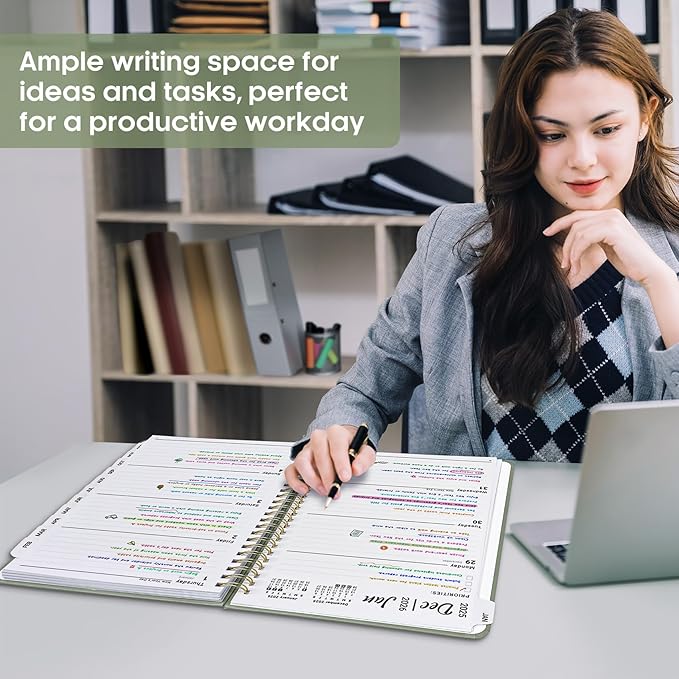 2026 Planner 8.5" x 11", Weekly and Monthly Calendar Planner Book, January 2026 - December 2026, Hardcover Spiral Planner with Monthly Tabs, Notes Pages, Perfect for Women & Men, A4 - Green