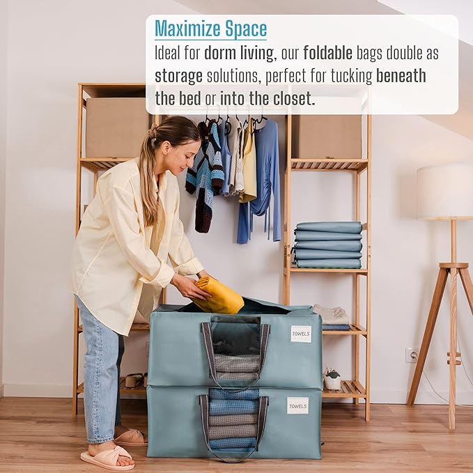 VENO 8 Pack Moving Bags for College, Heavy-Duty Storage Totes, Moving Boxes and Wardrobe Packing Supplies Alternative - Extra Large Durable Laundry Bags for Clothes (Light Blue Matte, 8 Pack)