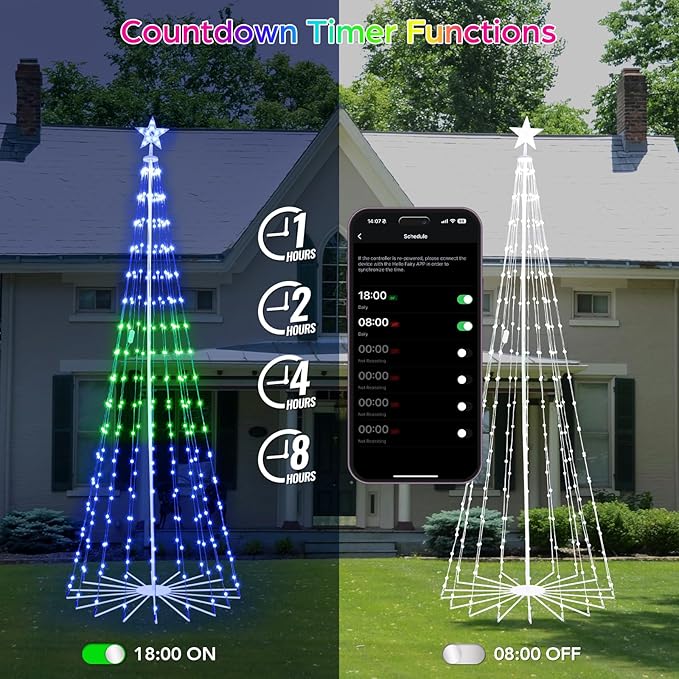 9FT Smart Christmas Tree Lights with Ball Ornaments, App & Remote Control, 316 RGB Color Changing LED Cone Tree Lights, Music Sync, Custom Light Show, Waterproof Decoration for Xmas, New Year, Parties