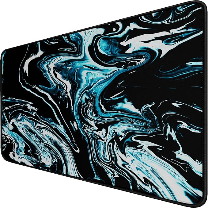 Gaming Mouse Pad with Stitched Edges, Durable Non-Slip Natural Rubber Base, Waterproof Computer Keyboard Pad Mat for Esports Pros/Gamer/Desktop/Office/Home - Marble Cyan