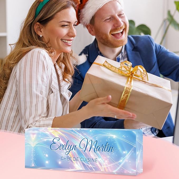 Custom Name Plate for Desk, Personalized Acrylic Office Name Sign with Name & Title, Elegant Desk Decor for Women Men, Employee Appreciation Gift (Dreamy)