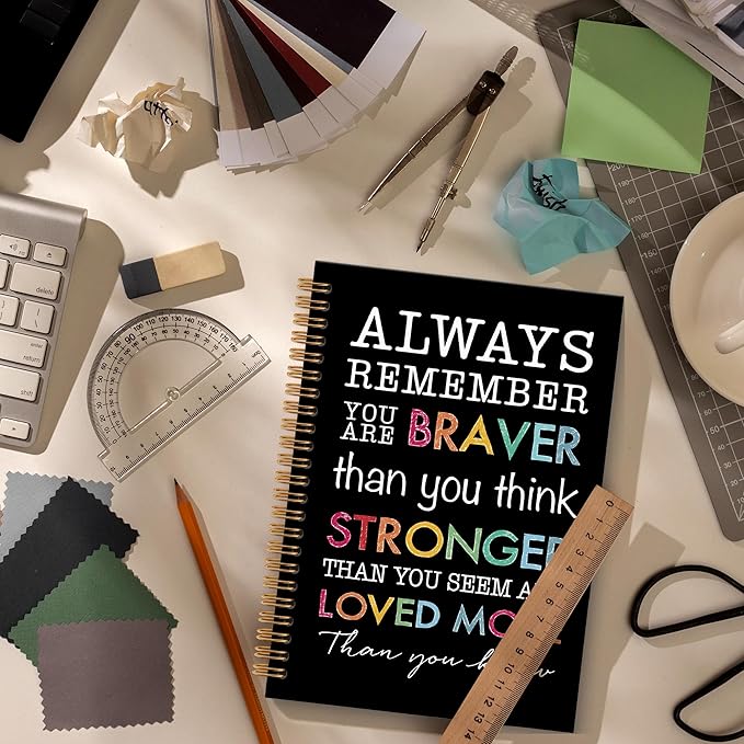 Inspirational Motivational Notebook Journal, Inspirational Gifts Spiral Notebook, You are Brave Motivational Notebooks Gifts for Women, Positive Gifts School Office Supplies, 6x8.2In（Black）