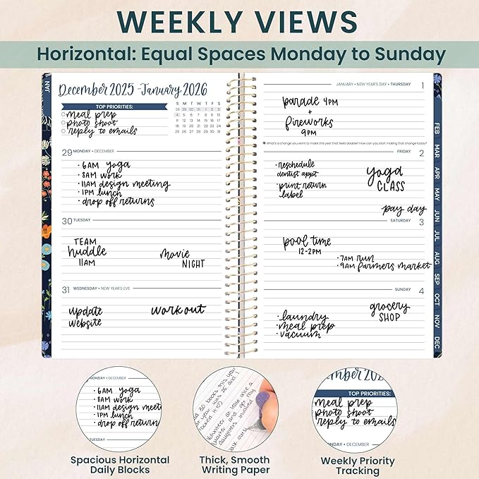 bloom daily planners 2026 Planner (January - December) Calendar Year Organizer - 5.5” x 8.25” - Weekly & Monthly Agenda Book with Stickers & Bookmark - Garden Party, Navy