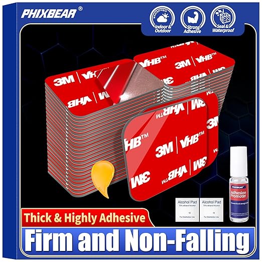 Double Sided Sticky Pads,Made of 3M VHB,Strong Adhesive Tape Squares Heavy Duty Waterproof Heat Resistant, Extreme Mounting Foam Tape,Car Home Outdoor Use, 48 Pcs 1.18x1.38 Inch