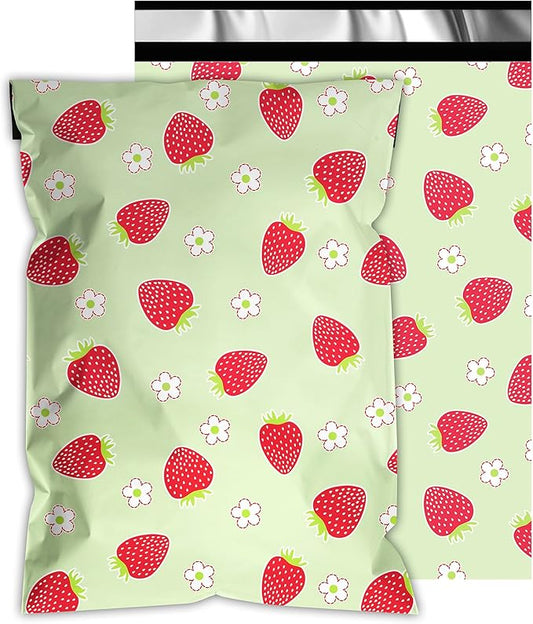 Poly Mailers 10x13 Inch 25 Pcs - Strawberries printed Shipping Bags, 2.4mil Thickness, Waterproof and Tear Resistant Mailing Envelopes, Self-Sealing Packaging Bags for Small Business
