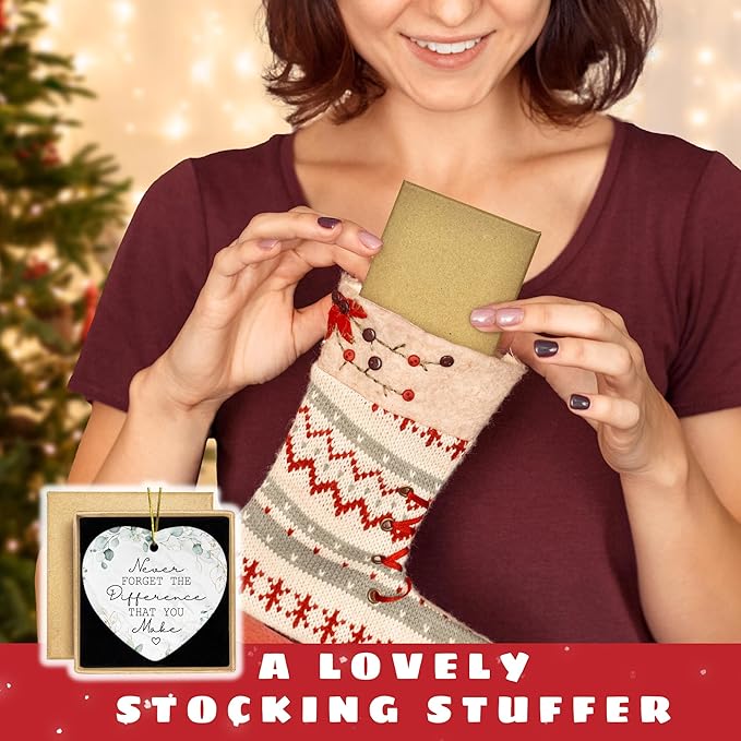 Thank You Gifts - Never Forget The Difference That You Make Ornament - Appreciation Gifts for Women, Boss, Coworker, Teacher, Nurse - Inspirational Farewell Going Away Gift - Ceramic Ornament