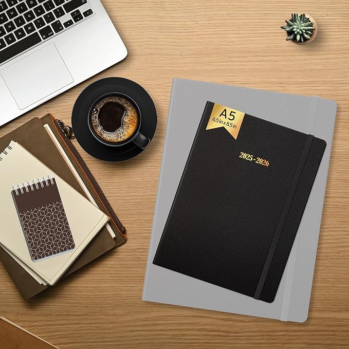 Ensight 2025-2026 HARDCOVER Leather Planner Weekly & Monthly - 6.5x8.5 Inches - Academic Planner Business Personal or Student - Pen Holder, Thick Paper, July 2025 - June 2026 (Black)