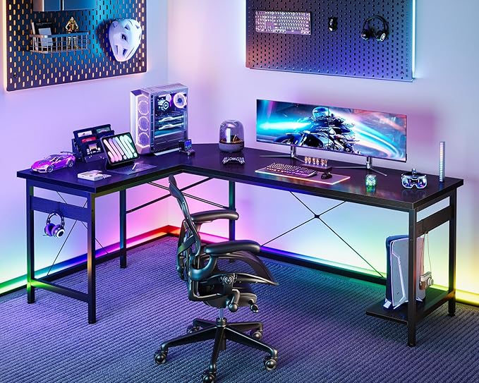 Coleshome 66" L Shaped Gaming Desk, Corner Computer Desk, Sturdy Home Office Computer Table, Writing Desk, Larger Gaming Desk Workstation, Black