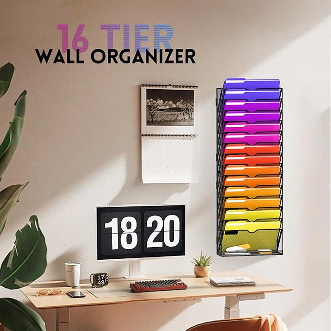 15-Tier Mesh Wall File Organizer, Hanging Files and Clipboard Organization for Office Home, Assembly Needed, Black 2 Pack