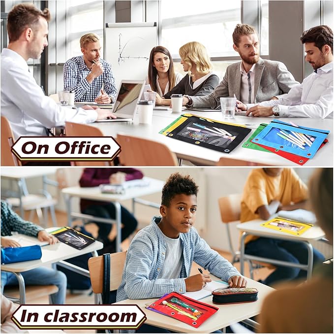 Pencil Pouch for 3 Ring Binder, 50 Piece Bulk 3 Holes Zipper Pencil Pouches in 5 Assorted Colors, Clear Durable Pencil Case for School, Classroom, Office Supplies