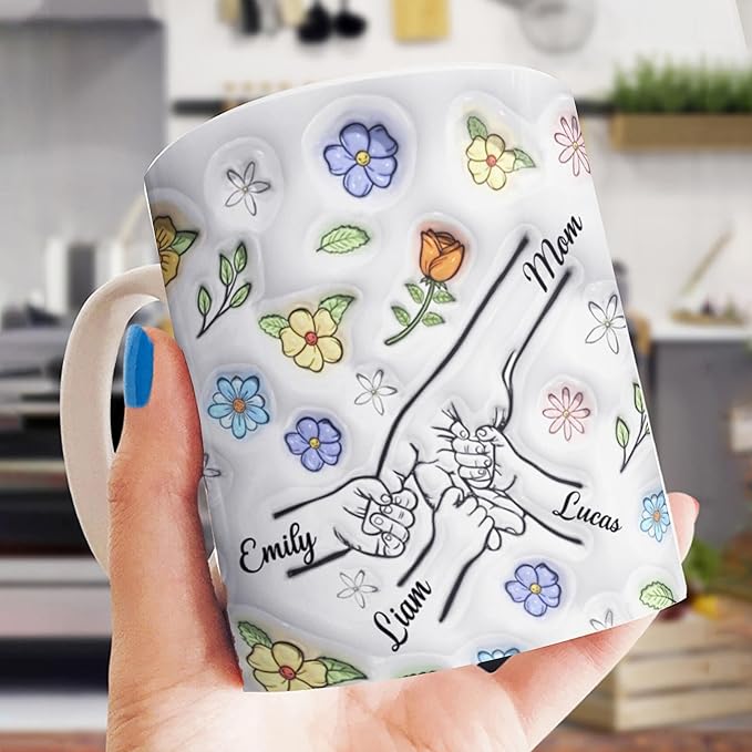 LOVELYPOD Custom Mom Mug with Kids Names, You Hold Our Hands Also Our Hearts Mug, Mama Coffee Cup, Mothers Day Gift, Personalized Mugs, Christmas Gifts, Mothers Day Mugs, Mom Gifts