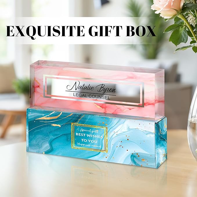 Ship Next Day Personalized Name Plate for Desk, Custom Acrylic Desk Name Sign, Office Appreciation Gifts for Women Men Coworkers Boss Teacher Employee (Pink Marble)