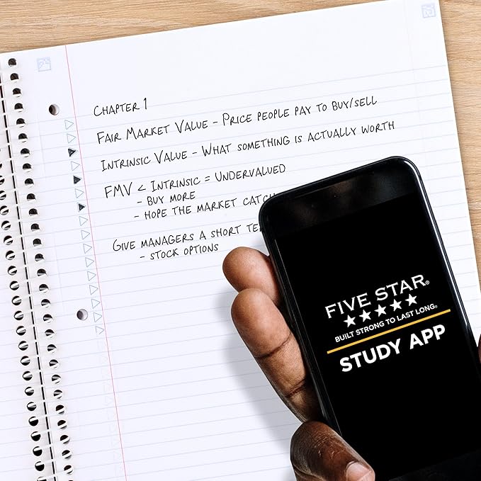 Five Star Spiral Notebook + Study App, 1 Subject, College Ruled, 8-1/2" x 11", 80 Sheets, Fights Ink Bleed, Water Resistant Cover, Ocean Tide (820443F-ECM)