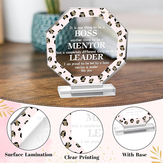 Yopyame Acrylic Boss Day Gifts - Boss Gift for Men Women, Acrylic Male Female Boss Desk Keep Paperweight, Boss Appreciation Plaque, Clear Desk Decorative Sign for Home Office, Going Away Gift for Boss