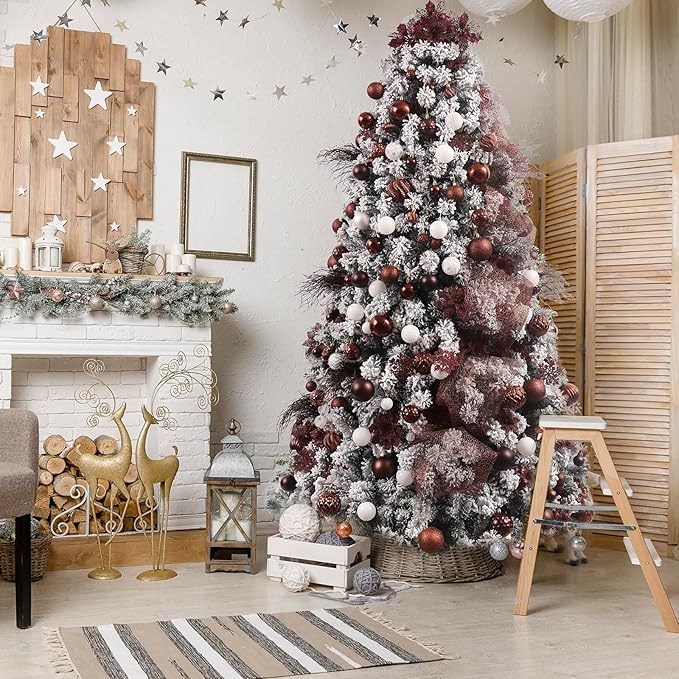 Christmas Balls Ornaments -36pcs Shatterproof Christmas Tree Decorations with Hanging Loop for Xmas Tree Wedding Holiday Party Home Decor,6 Styles in 3 Sizes(Brown)