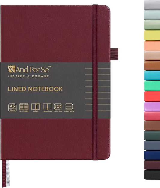 &And Per Se Lined Journal Notebook, 160 Pages, A5 5.7 x 8 inches College Ruled Thick Paper Notebook Journals for Writing, Hardcover Notebooks for Women Men Office School (1 Pack, Dark Red)