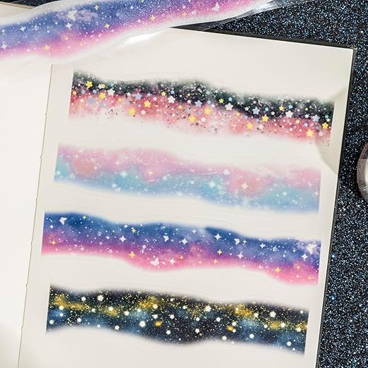 Galaxy-Themed Washi Tape Set, 4 Rolls of Decorative Glitter Tapes for Scrapbooking, Junk Journaling, DIY Crafts, and Art Supplies