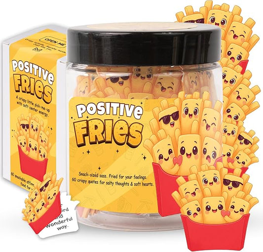 Positive French Fries Jar – 60 Funny Emotional Support Fries, Birthday Gifts for Friends, Teens, Coworkers, Foodie Gifts for Stress Relief and Positivity, Funny Gift for Boss, Women, Men