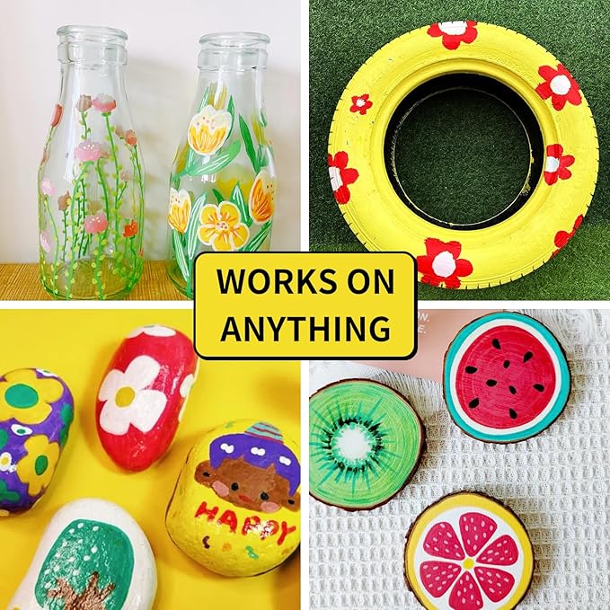 Yellow Permanent Paint Pens Paint Markers - 6 Pack Oil Based Markers, Quick Drying and Waterproof Marker Pen, Car Tire, Metal, Rock Painting, Wood, Ceramic, Plastic, Canvas, Mugs, Medium Tip