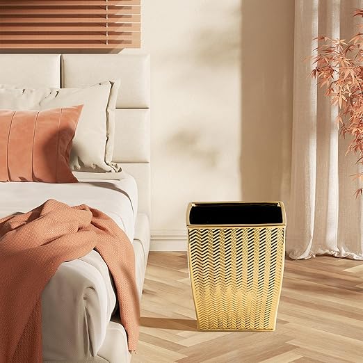 Bathroom Trash Can, Stylish Garbage Container Bin for Living Room, 1.32 Gallon/5 Liters Gold Small Trash Can, Waste Basket for Bathroom, Kitchen, Office, Bedroom-Room Decor