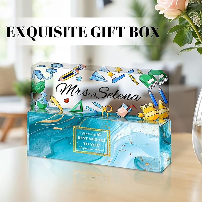 Ship Next Day Personalized Name Plate for Desk, Custom Acrylic Desk Name Sign, Office Appreciation Gifts for Women Men Coworkers Boss Teacher Employee (Teacher)