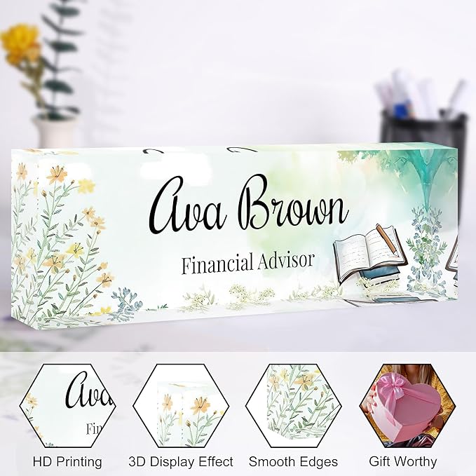 Custom Name Plate for Desk, Personalized Acrylic Office Name Sign with Name & Title, Elegant Desk Decor for Women Men, Employee Appreciation Gift (Teacher-4)