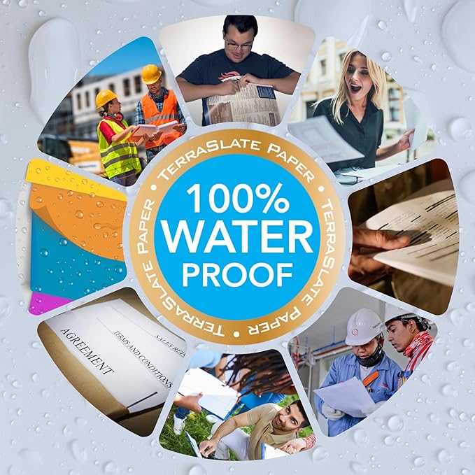 TerraSlate Waterproof, Durable, Rip-Proof Paper, 1,000 Sheets, 5 Mil (24lb Bond), 8.5” x 11”, Laser Printer and Copy Machine Compatible