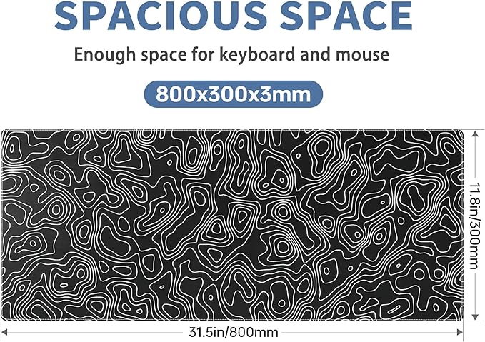 Black Map Gaming Mouse Pad Large Desk Mat Extended Keyboard Mouse Pad XL Mousepad with Non-Slip Base and Stitched Edge Black Mouse Mat Desk Pad 31.5 X 11.8 in Mouse Pads for Desk Gaming Home Office