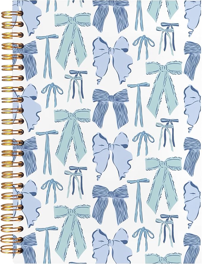BearCake Bow Notebook Journal,Trendy Coquette Blue Bow Notebook for Women Notebook Note Taking,Hardcover Spiral Notebook 5.5x8.3