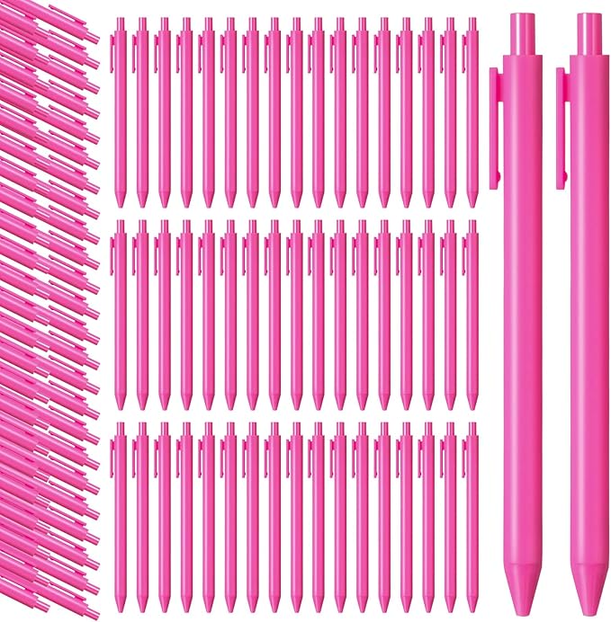 Teling 100 Pcs Ballpoint Pens Retractable Comfortable Cute Stylish Writing Pens in Medium Point 1.0 mm for Office Supplies(Rose Red)