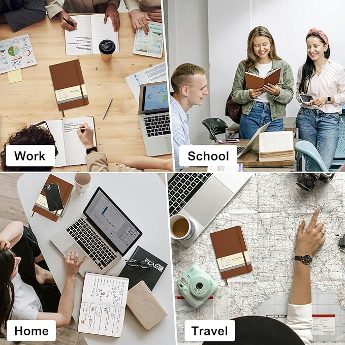 Comix 6 Pack Lined Journal Notebooks for Work, 240 Pages, 5.5"x8.3", Brown, Hardcover, A5 Medium College Ruled, Journaling Notebooks for Notes-taking, Fits for Office School Home