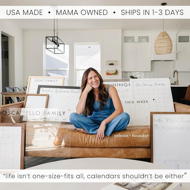 Personalized Clear Acrylic Calendar for Wall, Calendar Whiteboard for Wall, Dry Erase Wall Calendar, Wall Calendar Organizer System for Home (Block, White, 23"W x18.5"H)