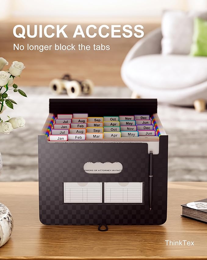 ThinkTex Accordion File Organizer, 26 Pockets Expanding File Folders, Monthly Bill Receipt Documents Organizer, A-Z Colorful Tabs, Letter/A4 Size