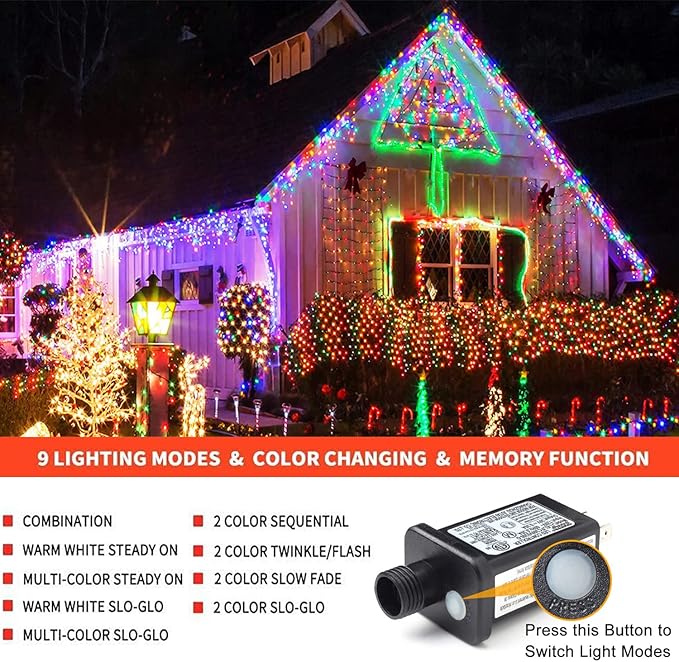 Haili Christmas Lights Outdoor,105FT 300 LED Color Changing Lights with Timer Remote, UL Certified 9 Lighting Modes for House Christmas Tree Halloween, Garden, Party, Wedding Decoration