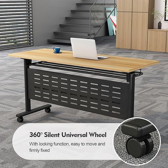 Foldable Conference Table, Folding Conference Room Table with Wheels, Flip Top Mobile Training Table, Rolling Seminar Meeting Table for Office Training Room Classroom (2pack 55.1in)