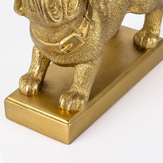 Decorative Bookends for Shelves, Dog Book Ends for Heavy Books, Bulldog Statues Bookends for Heavy Books with Anti-Slip Base Book Holders for Home Office Decor (Gold)