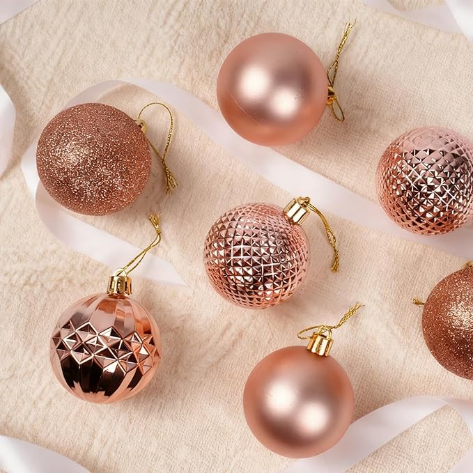 Christmas Tree Decorations Ornament Set, 60ct 2.36 Inches Pink Shatterproof Christmas Ball Ornaments, Hanging Ball for Xmas Holiday Wedding Party Decor