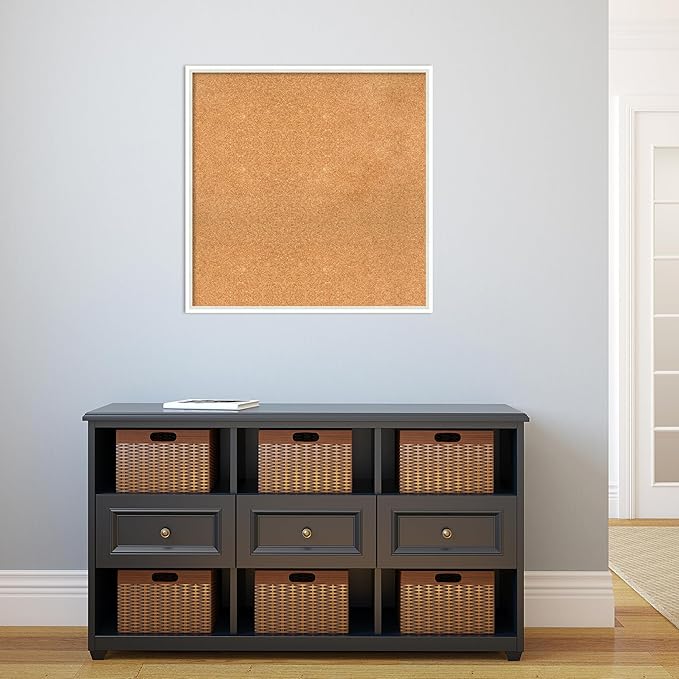 Amanti Art Natural Cork Board for Wall, 29x29 Vision Board with White Frame, Large Corkboard Office Decor for Home Organization, Modern Corkboard Pinboard to Display Items for Home Organization in