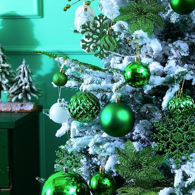 Christmas Balls Ornaments -36pcs Shatterproof Christmas Tree Decorations with Hanging Loop for Xmas Tree Wedding Holiday Party Home Decor,6 Styles in 3 Sizes(Green)