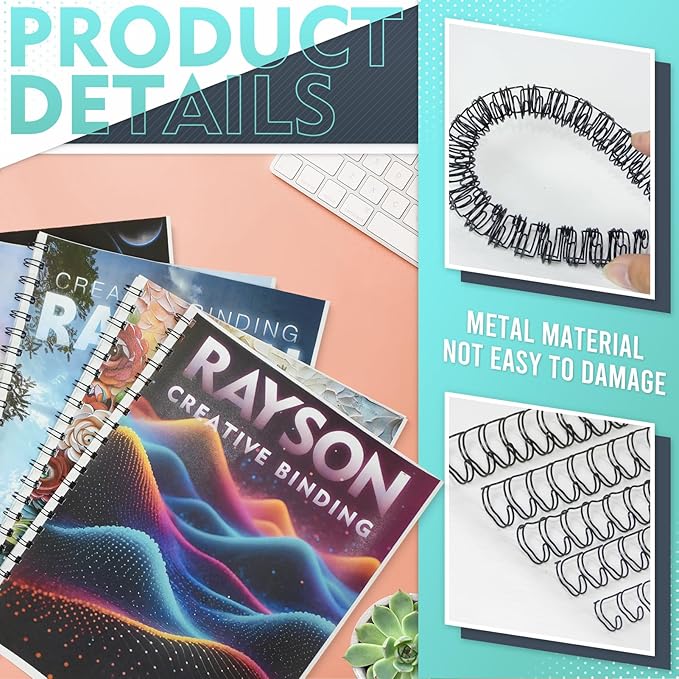 Rayson Double Loop Binding Wires, Mixed Sizes (3/8", 7/16", 1/2", 9/16", 5/8") 2:1 Pitch Wire Binding Spines, 21-Loop Black, Pack of 100