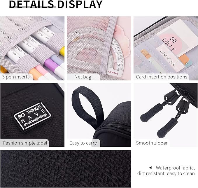 CICIMELON Durable Pen Pencil Case for School Supplies, High Capacity Pencil Bag Pouch Organizer for Teen Girls Boys Adults, Black