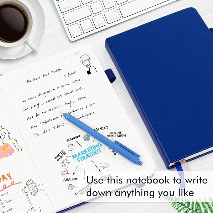 feela 3 Pack Notebooks Journals Bulk with 3 Black Pens, A5 Hardcover Notebook Classic Ruled Lined Journal Set with Pen Holder for Work Business Journaling Note Taking, 120 GSM, 5.1”x8.3”, Navy