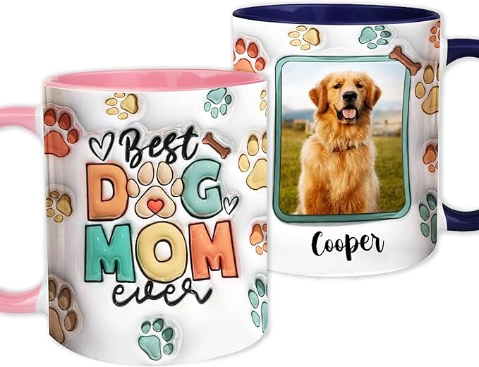 LOVELYPOD Personalized Dog Mom Mug with Name and Photo, Coffee Cups for Pet Lovers, Dog Mom Gifts for Women, Fur Mama Gifts, Mothers Day Mugs