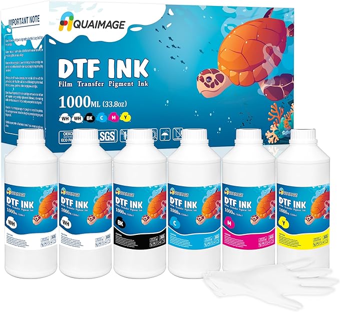Premium DTF Ink 6000 ml, DTF Transfer Ink for PET Film, Refill Ink for printheads ET-8550, XP-15000, XP600, I3200, L1800, Direct to Film Heat Transfer Printing, 1000ml x 6 (2W+BKCMY)