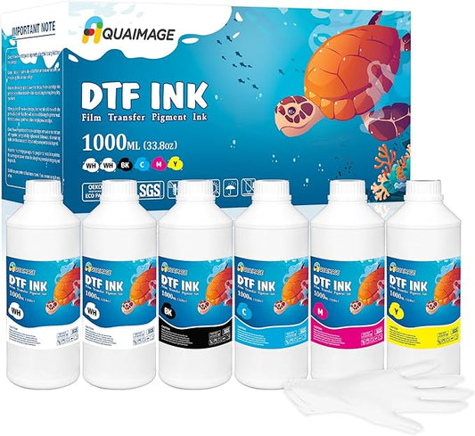 Premium DTF Ink 6000 ml, DTF Transfer Ink for PET Film, Refill Ink for printheads ET-8550, XP-15000, XP600, I3200, L1800, Direct to Film Heat Transfer Printing, 1000ml x 6 (2W+BKCMY)
