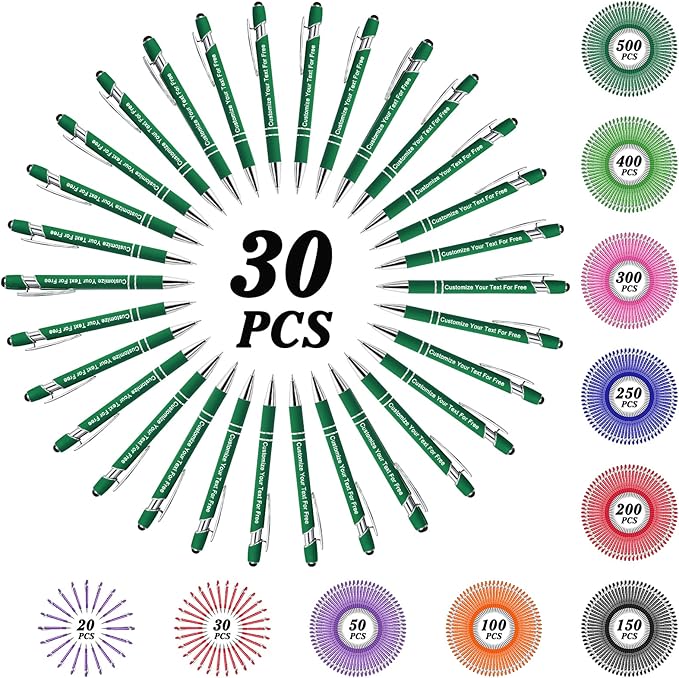 Max 500 Pcs Personalized Pens Bulk, Custom Pens with Free Engraving, Customized Stylus Tip Ballpoint Pen with Your Name Massage Text for School Office Business Graduation Anniversaries-30 Packs