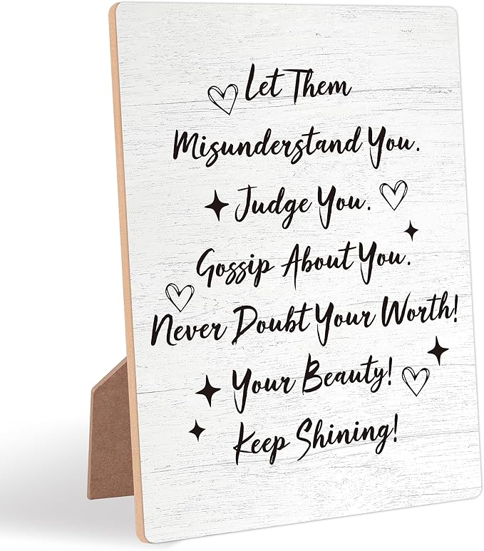 Desk Signs for Office, Mental Health Decorations, Inspirational Desk Decor, Home Decor Living Room, Coworker Gifts, Encouragement Gifts for Women Men Friend, Christian Gifts, Wooden Sign with Stand,4