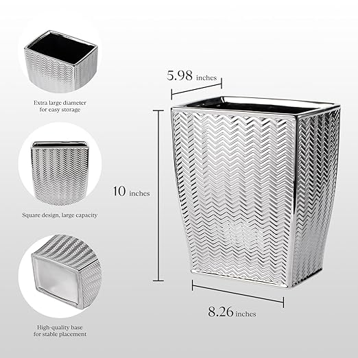 Silver Bathroom Trash Can, Stylish 1.32 Gallon/5 Liter Waste Basket for Living Decor, Bathroom, Office,Party,Room,Kitchen