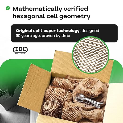 IDL Packaging Original HexcelWrap Honeycomb Packing Kraft Paper 15.25" x 1400' Roll in Self-Dispensed Box, Brown - The First Patented Interlocking Slit Paper Design for Shipping